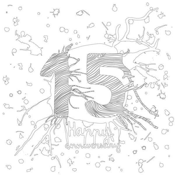 Happy anniversary (15) - hand drawing illustration. Black outline painting for greeting, anniversary cards, posters, prints. Coloring page on white isolated background.  Fifty years anniversary.