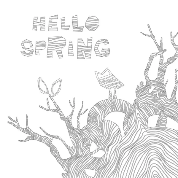 Hello Spring Hand Drawing Background Cards Posters Prints Banners Coloring — Stock Photo, Image