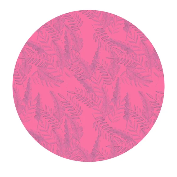 Pattern with pastel blue palm leaves in pink coral circle on white isolated background. Modern jungle background for wallpapers, fabric, prints, cards, packaging, invitations. Summer, spring motives.