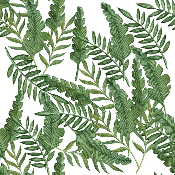 Bezešvé Akvarel Vzor Zelenými Palmovými Listy Moderní Džungle Pozadí Pro — Stock fotografie