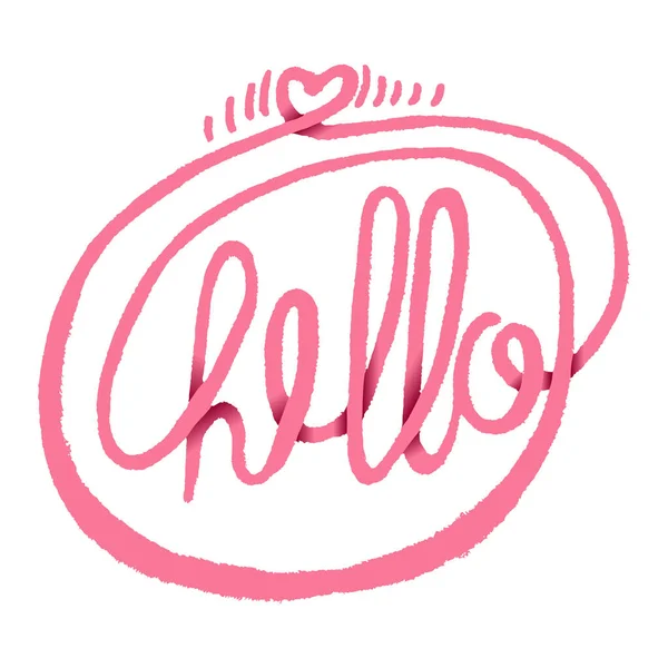手描きピンクレタリング Hello グリーティングポスター はがき バナー 休日カードのためのフレーズ 白い隔離された背景 ハートのピンクの文字 1行のフレーズ — ストック写真