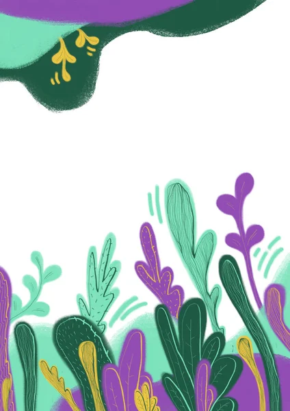 Kolorowa Wiosna Lato Ilustracja Cyfrowa Długimi Modnymi Kolorami Liści Nowoczesne — Zdjęcie stockowe