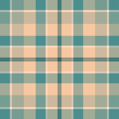 Tartan turuncu ve mavi desenli.