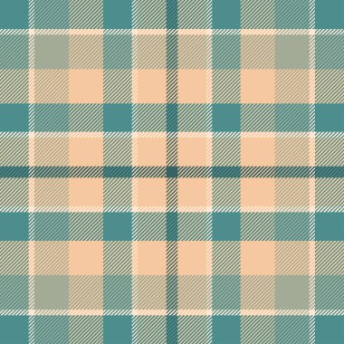 Tartan turuncu ve mavi desenli.