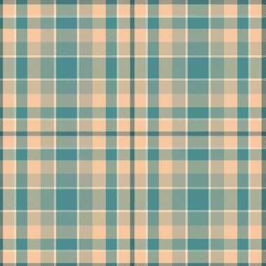 Tartan turuncu ve mavi desenli.