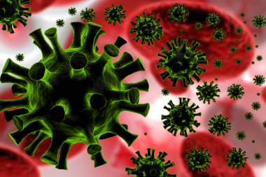 Coronavirus 2019-ncov grip enfeksiyonu 3D tıbbi illüstrasyon. Yüzen Çin patojen solunum gribi virüsünün mikroskobik görüntüsü.