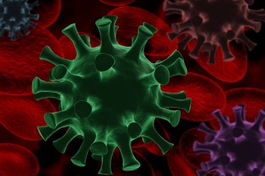 Coronavirus 2019-ncov grip enfeksiyonu 3D tıbbi illüstrasyon. Yüzen Çin patojen solunum gribi virüsünün mikroskobik görüntüsü.