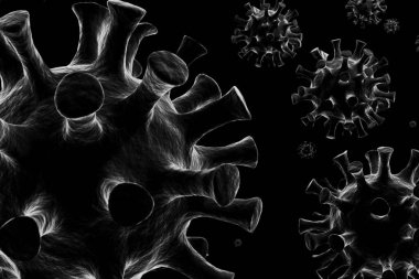 Coronavirus 2019-ncov grip enfeksiyonu 3D tıbbi illüstrasyon. Yüzen Çin patojen solunum gribi virüsünün mikroskobik görüntüsü.
