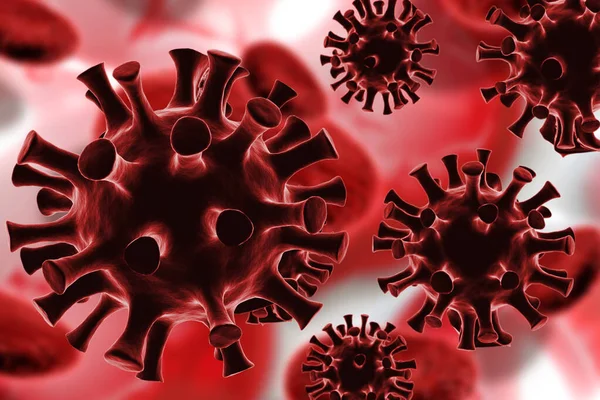 コロナウイルス2019 Ncvインフルエンザ感染3D医療イラスト 浮遊中国病原体呼吸器インフルエンザウイルス細胞の顕微鏡観察 — ストック写真
