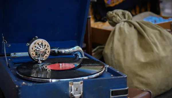 Vintage gramophone with vinyl plate