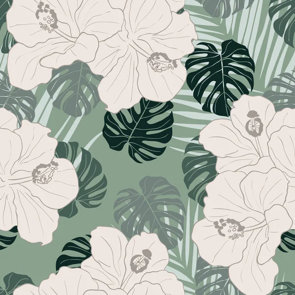 Beautifull Fleurs Tropicales Feuilles Design Motif Sans Couture — Image vectorielle
