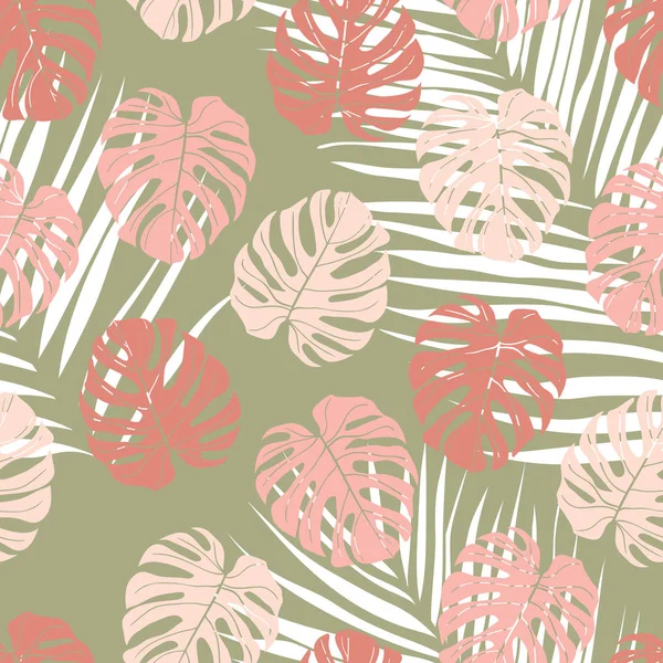 Beautifull Hojas Tropicales Rama Diseño Patrón Sin Costuras — Vector de stock