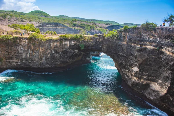 Yazın Nusa Penida Bali Yapılan Turistik Ziyaret Sırasında Tepeden Gelen — Stok fotoğraf