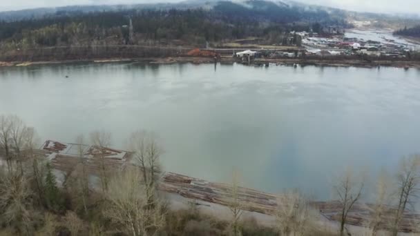 Nehir Boyunca Endüstriyel Değirmenin Havadan Görünüşü — Stok video