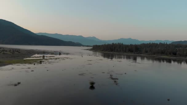 Backwards Reveal Aerial Marshlands Sunrise — Stock Video