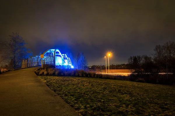 Fußgängerüberführung Leuchtet Nachts Leuchtend Blauen Leds — Stockfoto