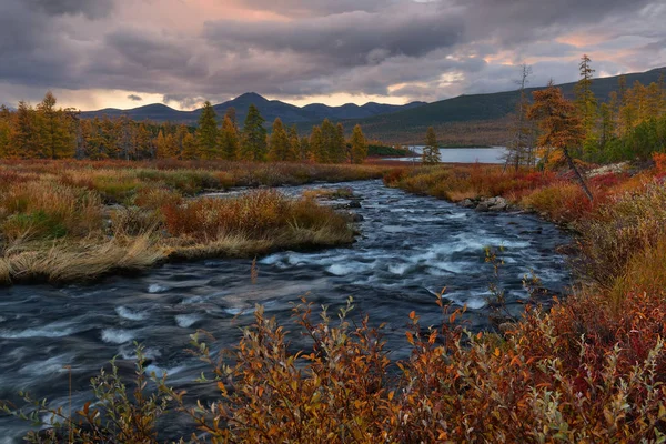 Tundra Floresta Outono Lago Jack London Kolyma Região Magadan — Fotografia de Stock