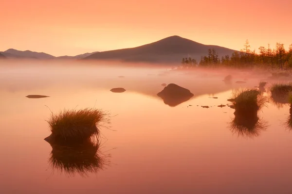 Alvorada Rosa Lago Kolyma Jack London Lake Região Magadan Rússia — Fotografia de Stock