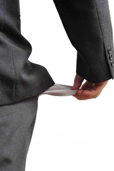 Bankrupt Businessman Showing Empty Trouser Pocket Out Concept World Economic — Stock Photo, Image