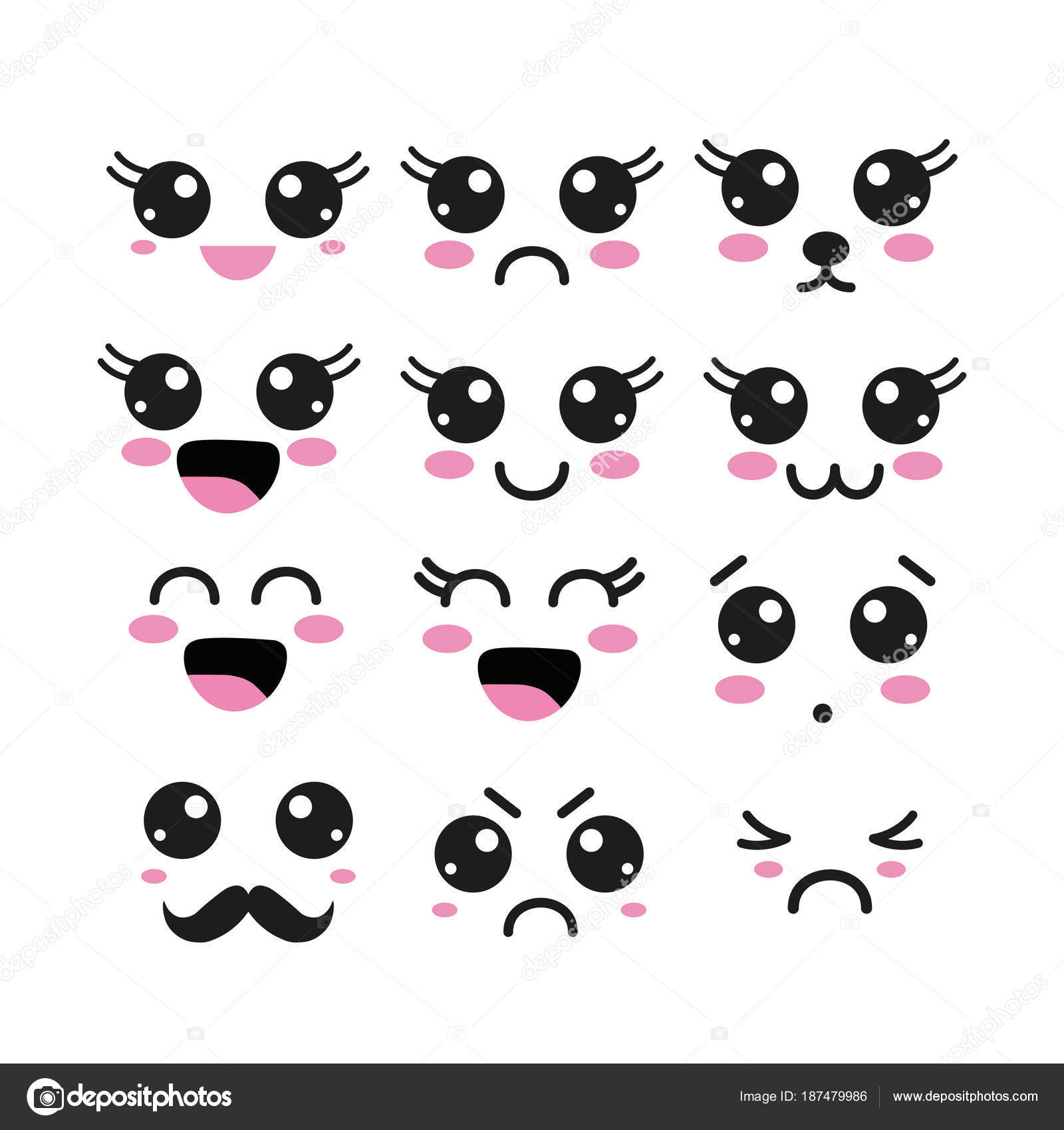 Vector illustration with kawaii faces Stock Vector Image by