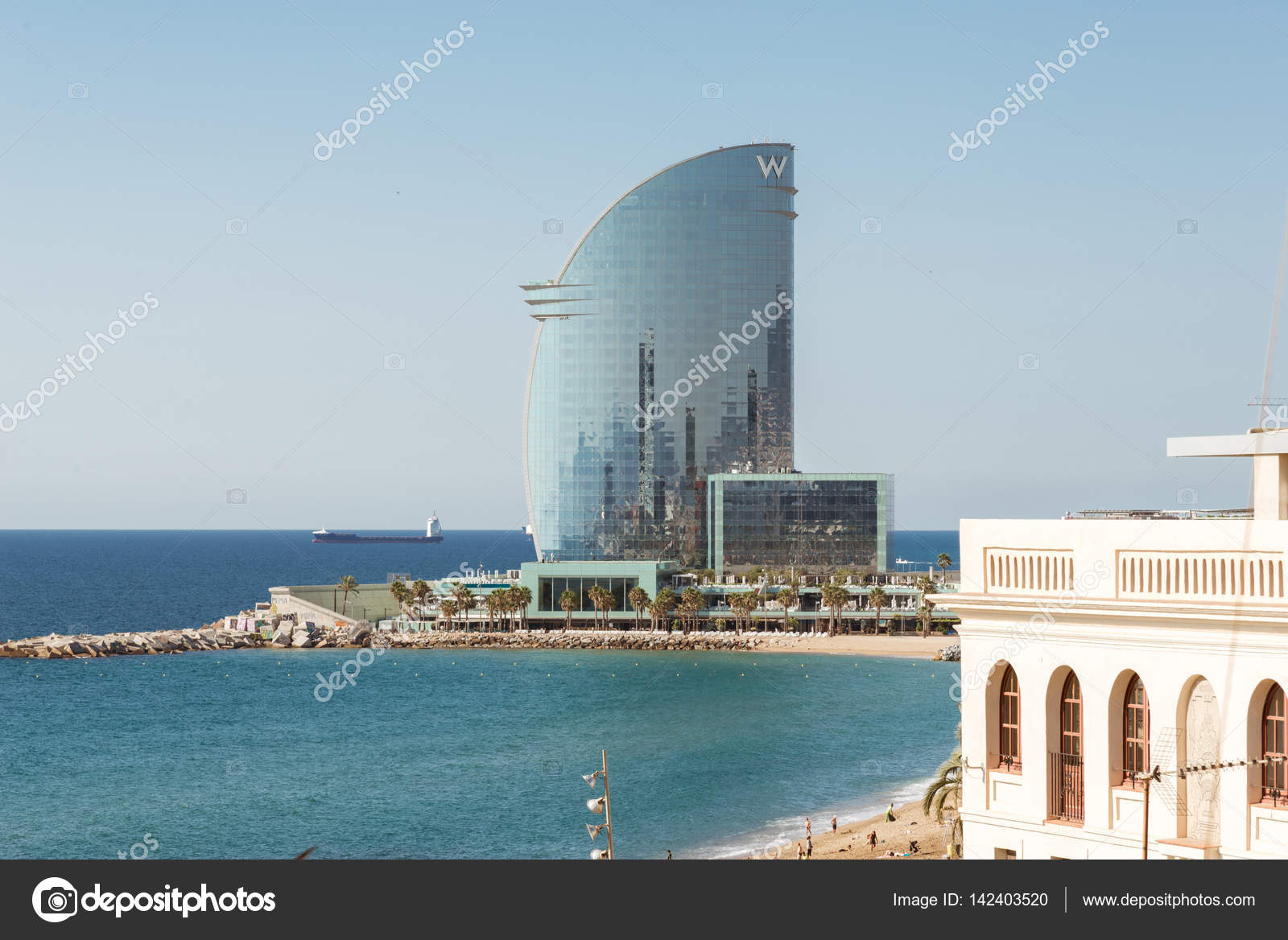 View to the huge W-Barcelona Hotel directly at the seaside from ...