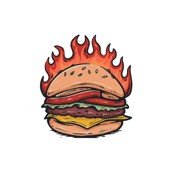 Illustration Vektorgrafik Der Heißen Burger Skizze Farbe — Stockvektor