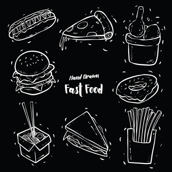 Desenhos Mão Vários Tipos Fast Food Fundo Preto Ilustração De Bancos De Imagens