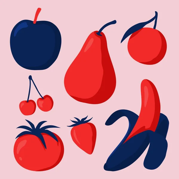 红色和蓝色水果 — 图库矢量图片