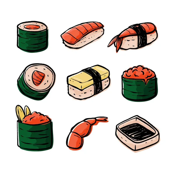 Paket Ilustrasi Makanan Jepang - Stok Vektor