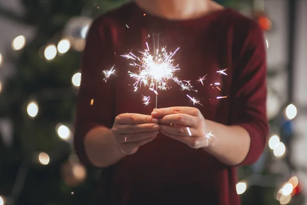 Woman Holding Sparklers — Stock Photo, Image