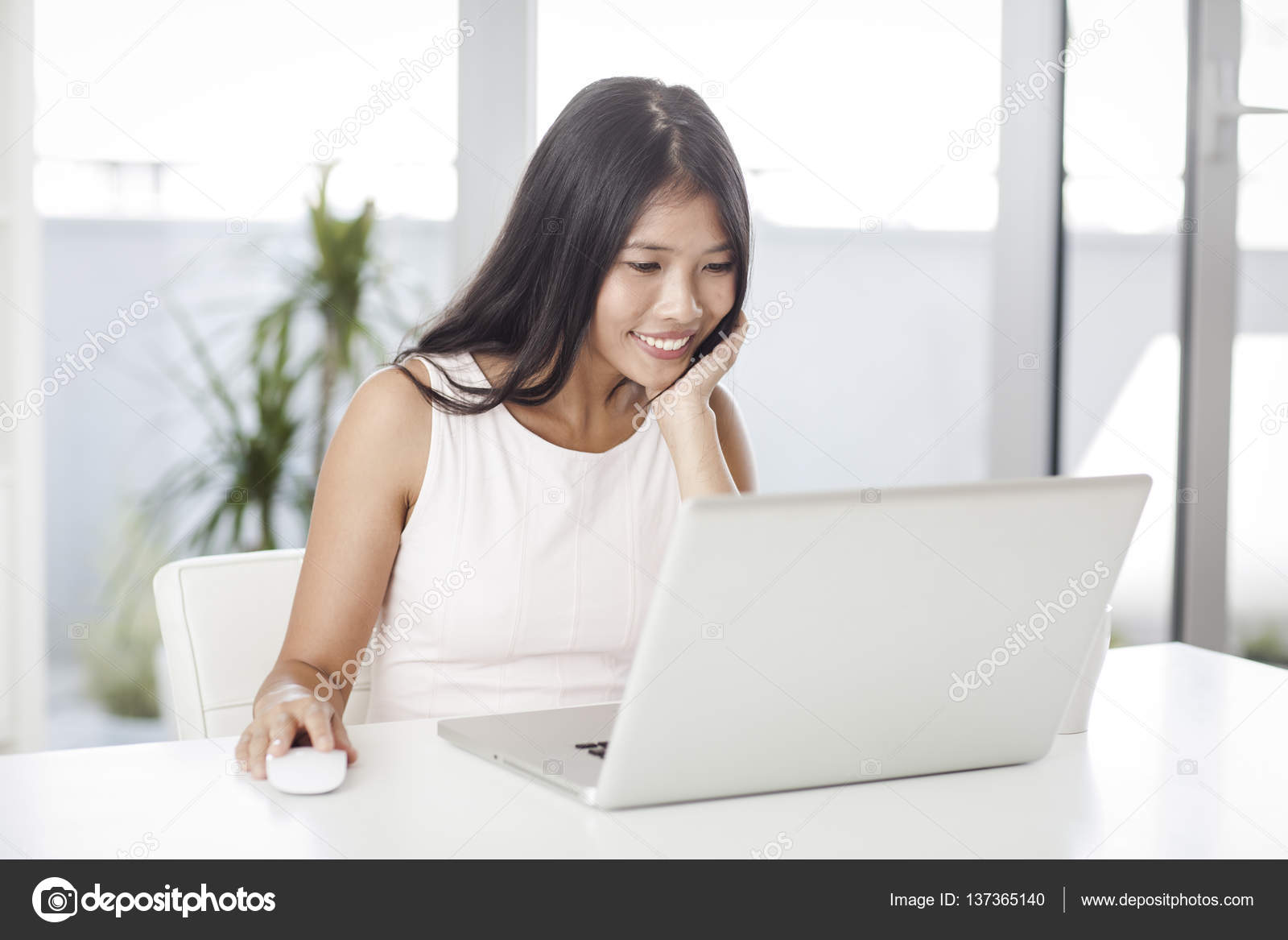 Asian Woman Surfing The Net At Home Stock Photo Image By C Luminastock