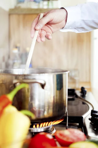 Saucepan on Burner — Stock Photo, Image