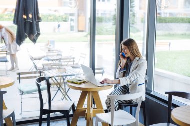 dizüstü bilgisayarda çalışan güzel bir genç kadın 