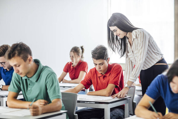 High School Students Having Exam