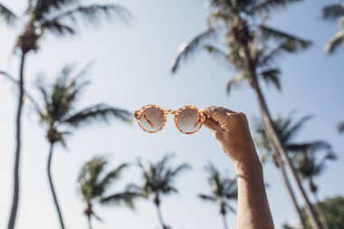 Güneş gözlüğü ve palmiye ağaçları