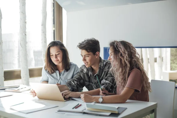 Gymnasiasten machen gemeinsam Hausaufgaben — Stockfoto