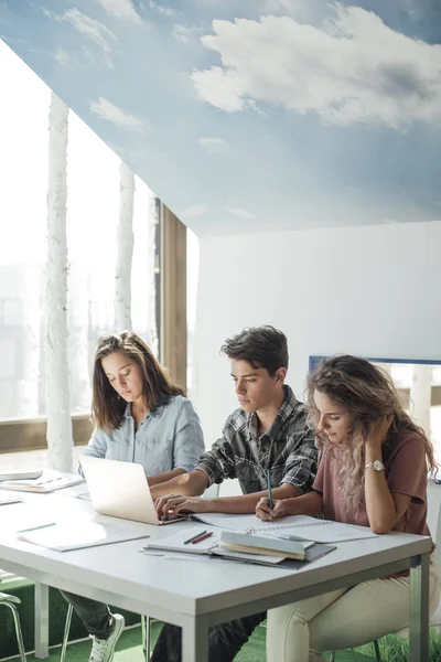 Middelbare scholieren doen schoolwerk samen — Stockfoto