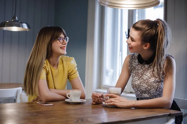 Girlfriends Chatting at Cafe — Stock Photo, Image