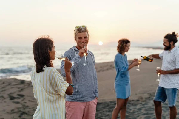 Vänner som har Beach Party — Stockfoto