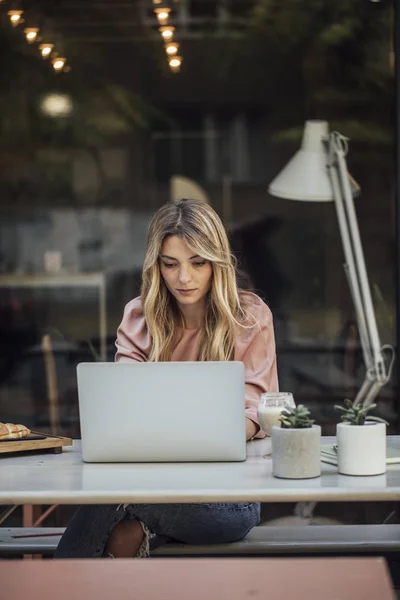 Wonab lavorando sul suo computer portatile — Foto Stock