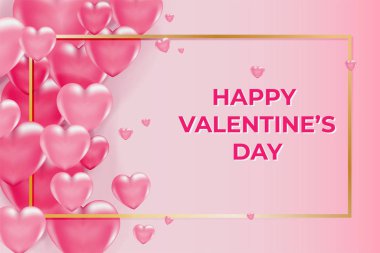 3D vektör Aziz Sevgililer Günü Pembe Kalp ve Kırmızı Noktalar Pankartı. Poster ve davet