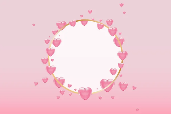 3d вектор святого Валентина день золотой круглый каркас с розовым сердцем на розовом фоне. Плакат и приглашение — стоковый вектор