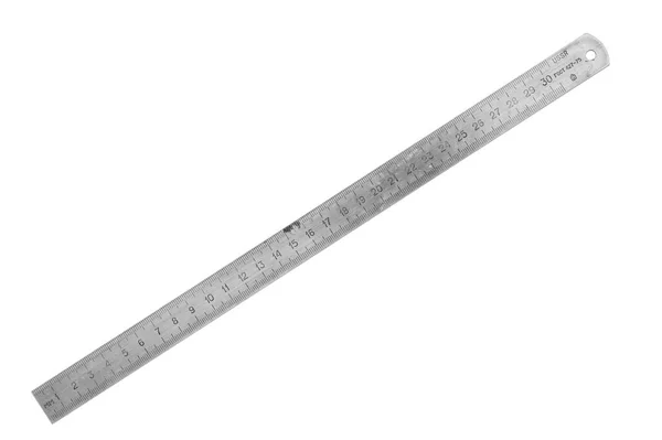 Old metal ruler isolated on white background. Measuring equipment — Stock Photo, Image