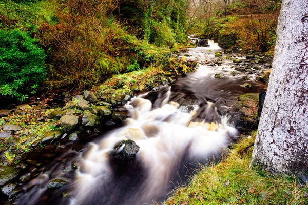 Sendero de cascada en Glenariff Forest Park, Condado de Antrim. Senderismo en Irlanda del Norte — Foto de Stock