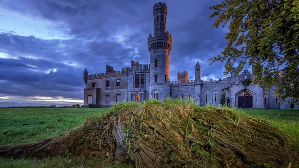 Старий зруйнований замок Дукетт Грув з корінням дерев і штормовим небом. — стокове фото