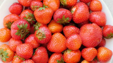 Kırmızı, taze çilekler. Meyveler. Yakın çekim.