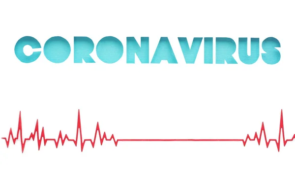 Inschrift Coronavirus Ausgeschnitten Aus Weißem Papier Auf Blau Strukturiertem Papier — Stockfoto