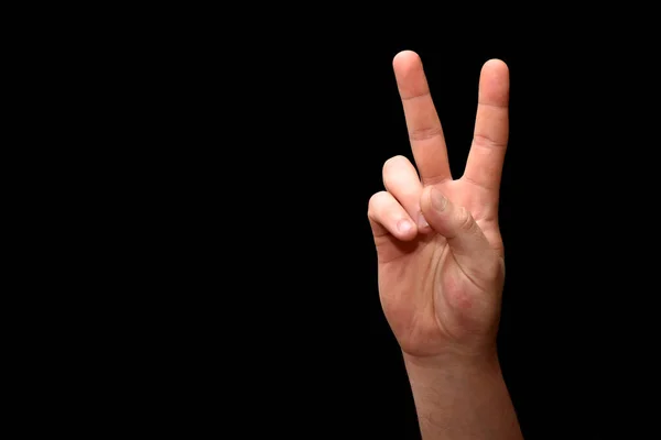 Victory Symbol Formed Fingers Black Background Isolated Photo Stock Image