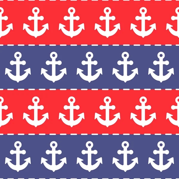 Anchor nautical seamless pattern blue and red stripes — Stock Vector