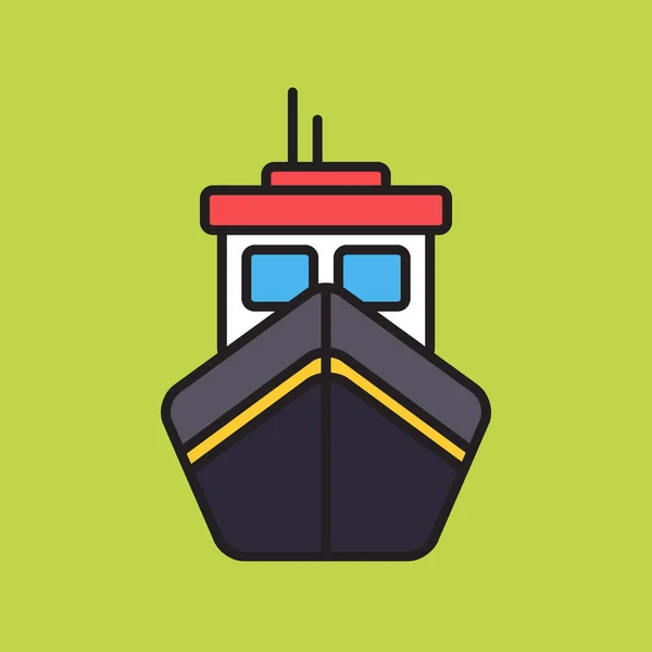 简陋的小渔船彩色的图标，在绿色背景上 — 图库矢量图片